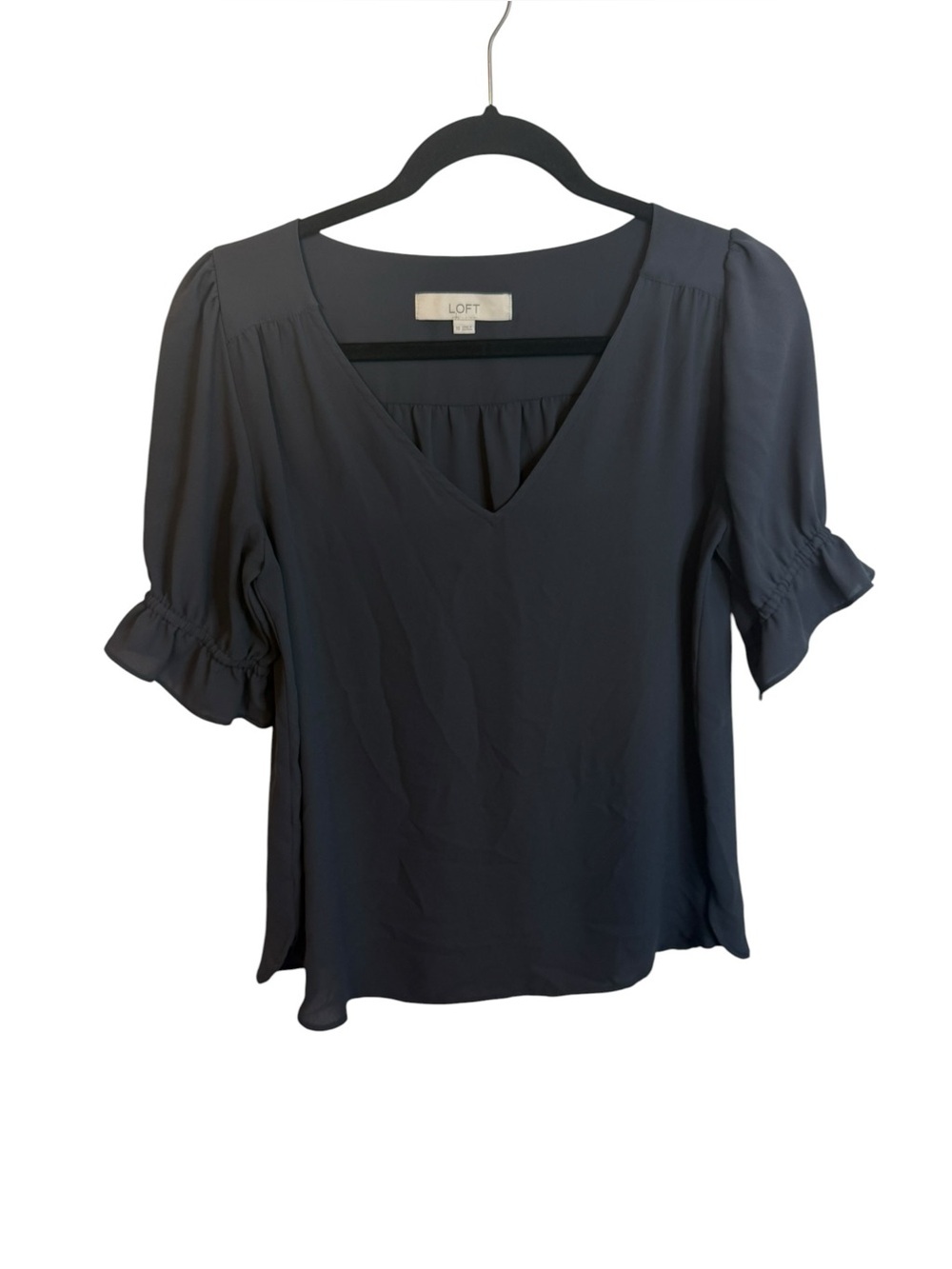 Loft Gray V-Neck Puff Sleeve Peasant Blouse